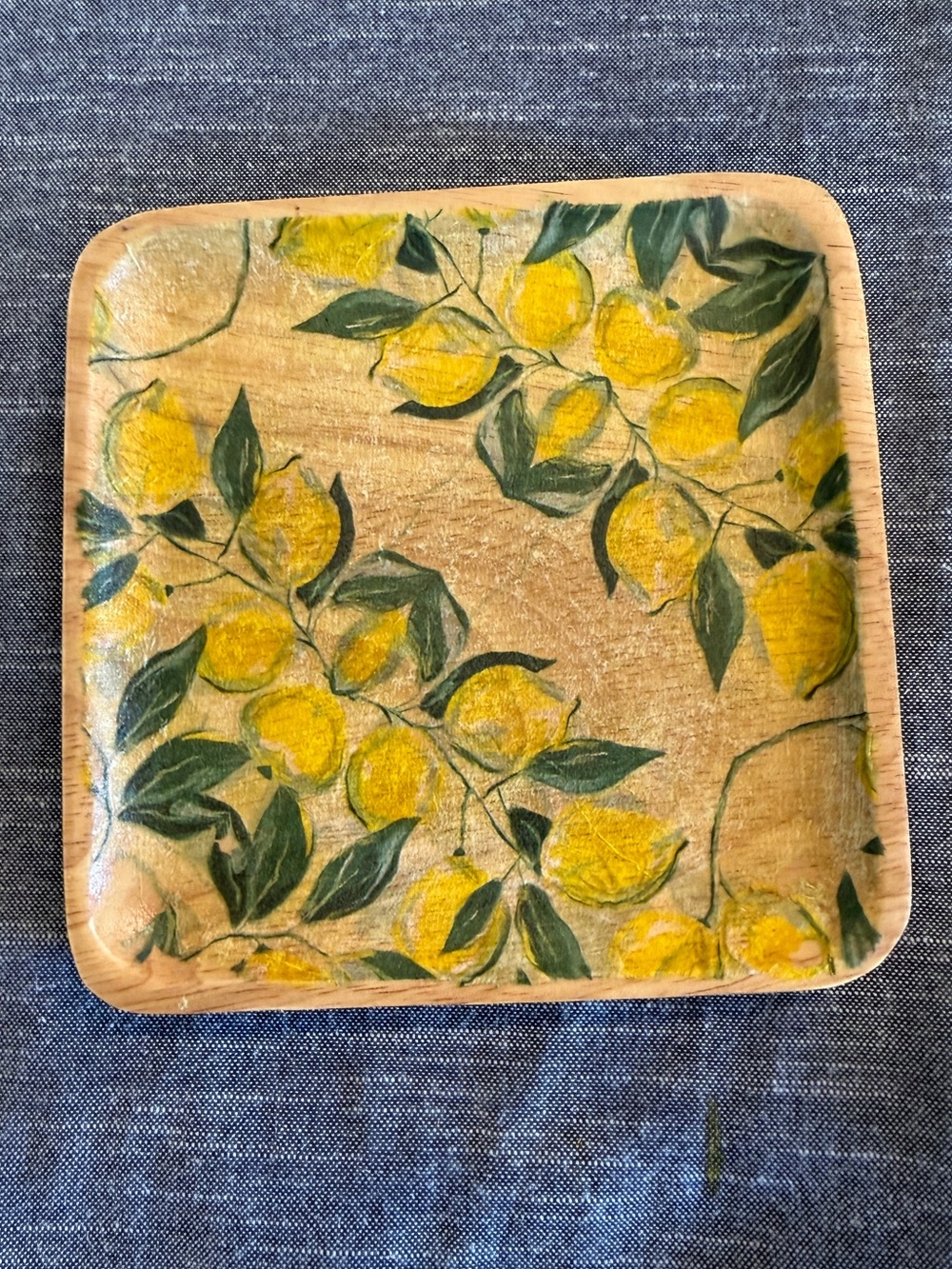 Hand embellished Lemon Wood Tray - Yellow & Green